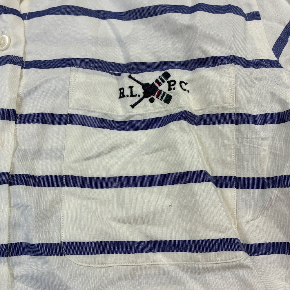 Ralph Lauren Button Up Women 4 White Blue Striped Peter Pan Collar RLPC Sailing - Picture 5 of 11
